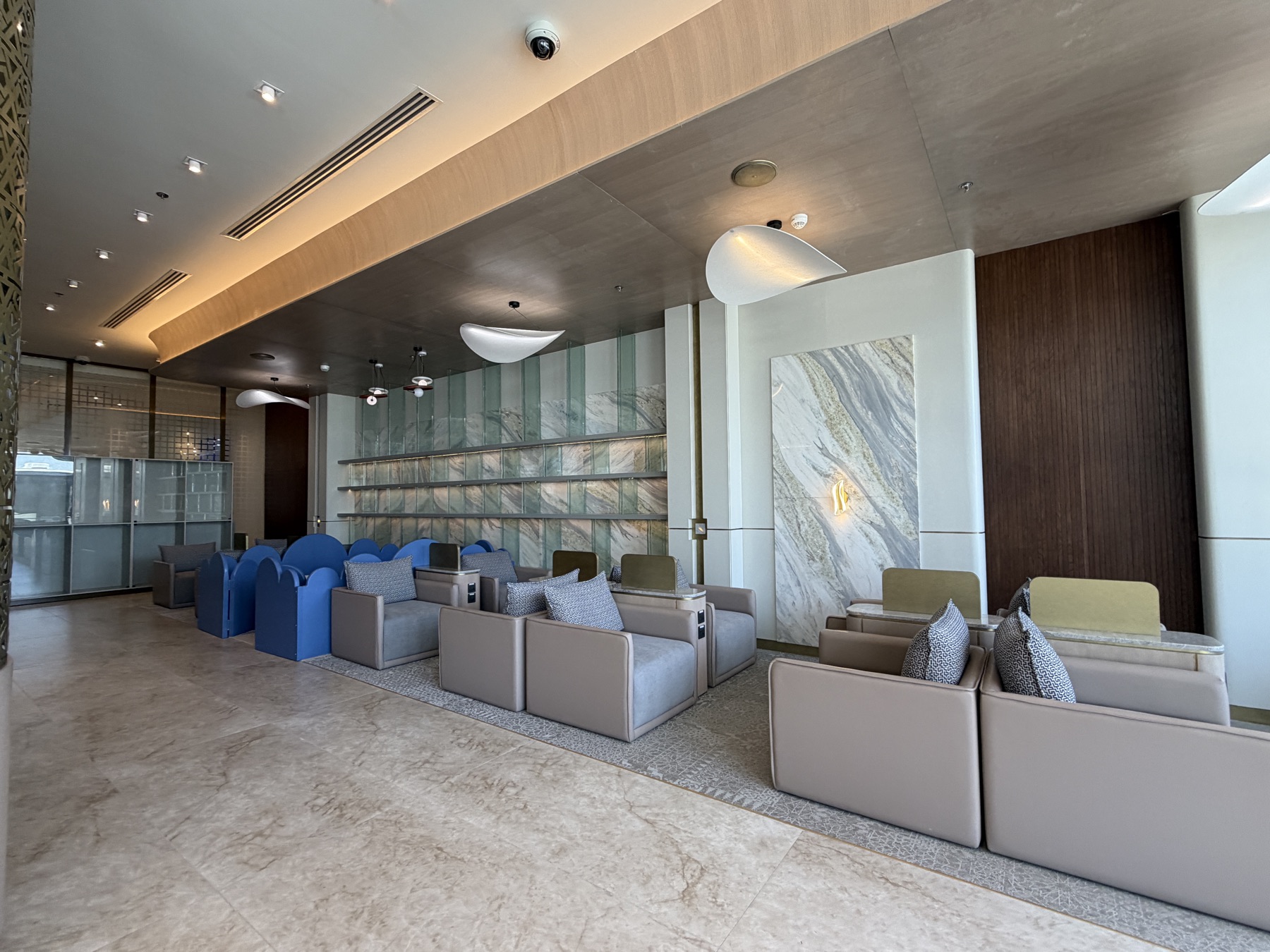 Lounge seating with marble backdrop