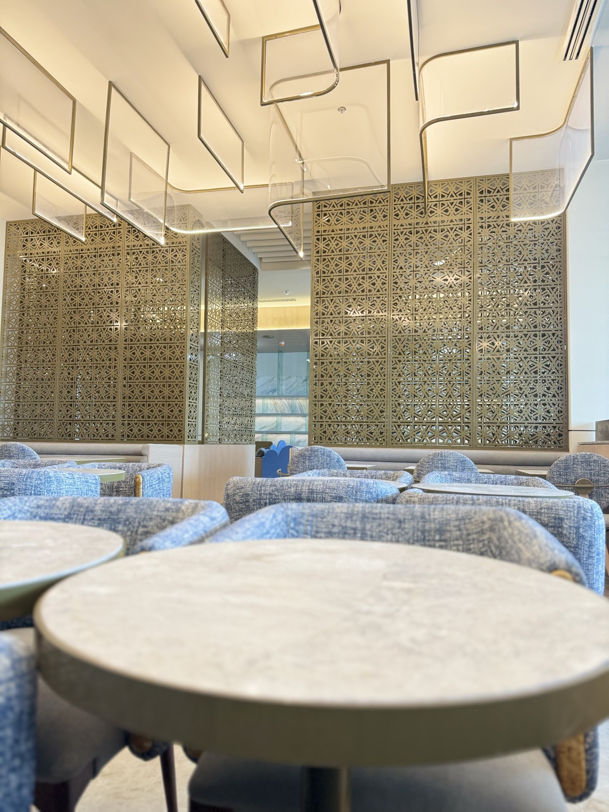 Lounge seating and marble tables